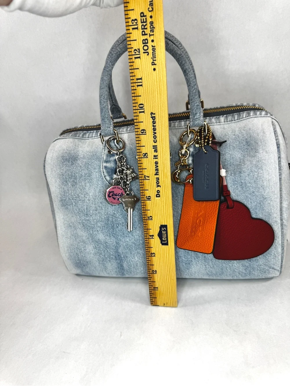 NWT Coach Rowan Large Satchel Bag in Loved Denim with Charms CDY75 Light Indigo